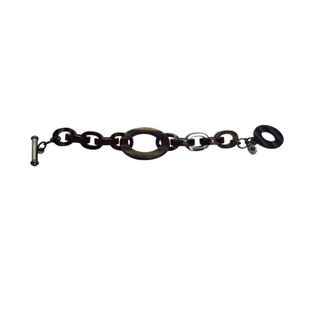 Lydell Brown And Gold Lucite Chain Bracelet Signed (5833) - Picture 5 of 5